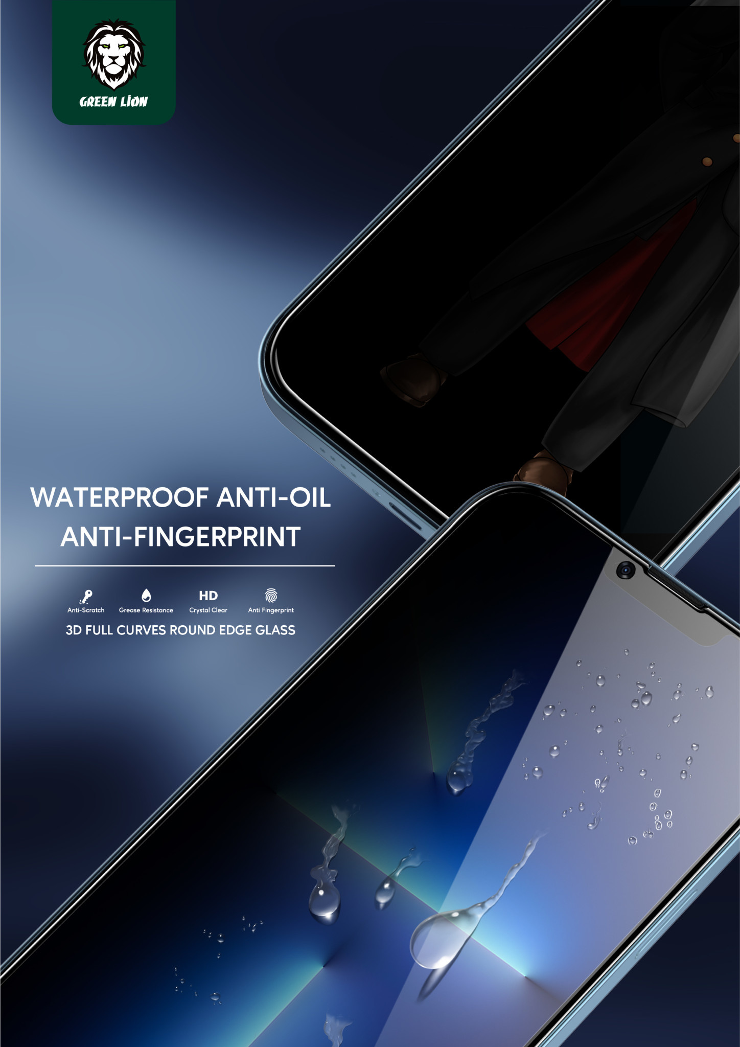 Green 3D Privacy Scratch Free Round Edge Glass Screen Protector for iPhone 13 Pro - Black