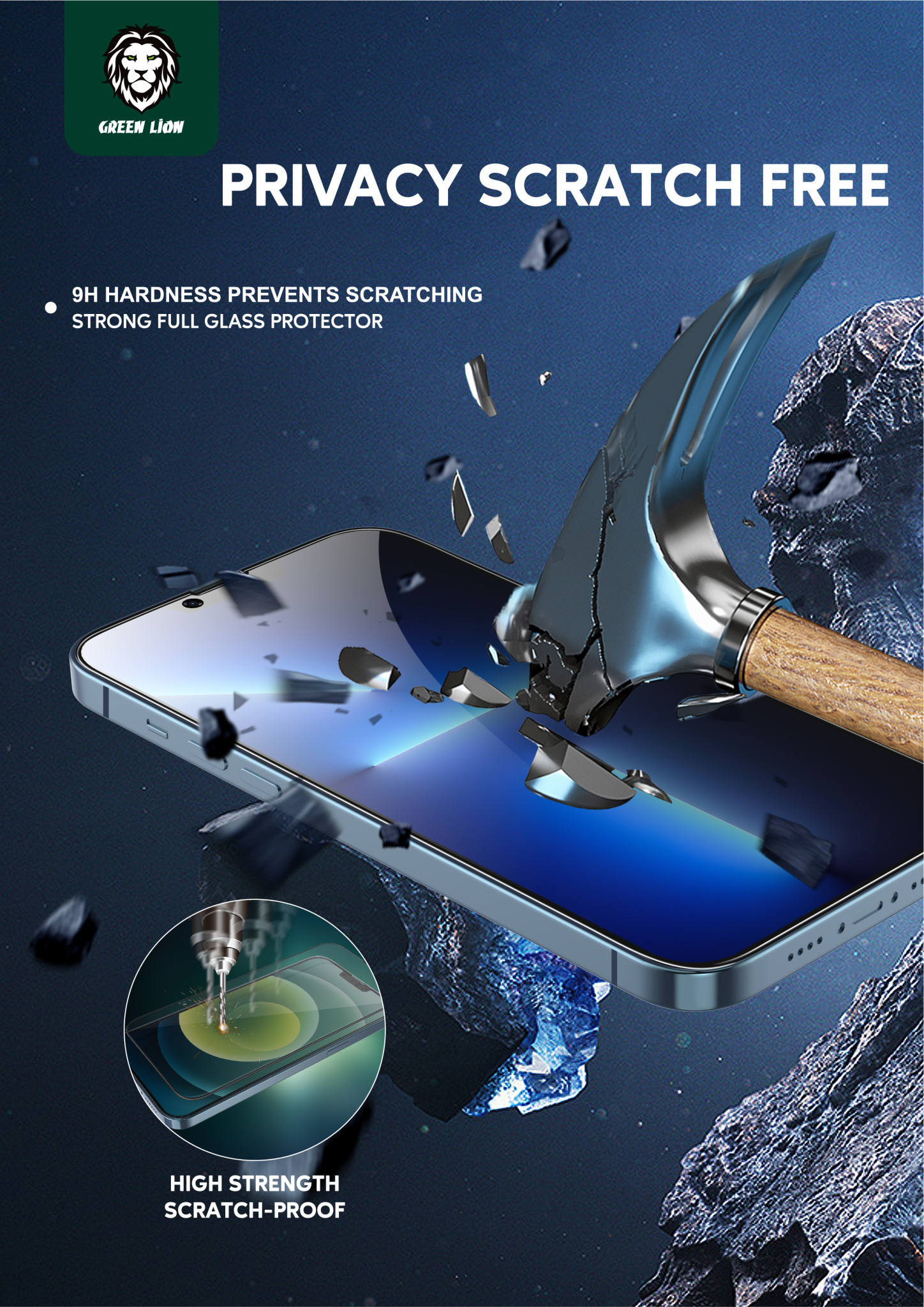 Green 3D Privacy Scratch Free Round Edge Glass Screen Protector for iPhone 13 Pro - Black