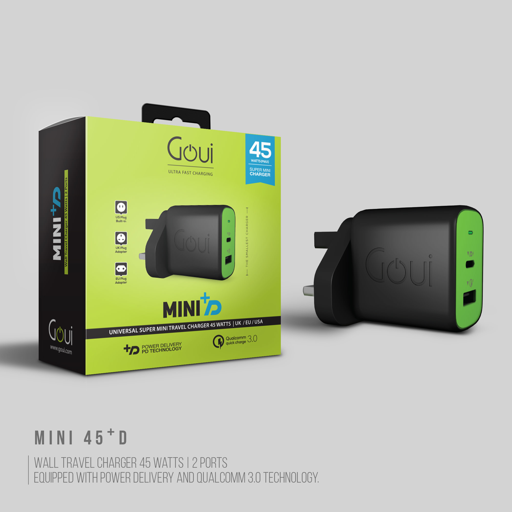 Goui Super Mini Plus PD Universal Travel Charger 45W - Black