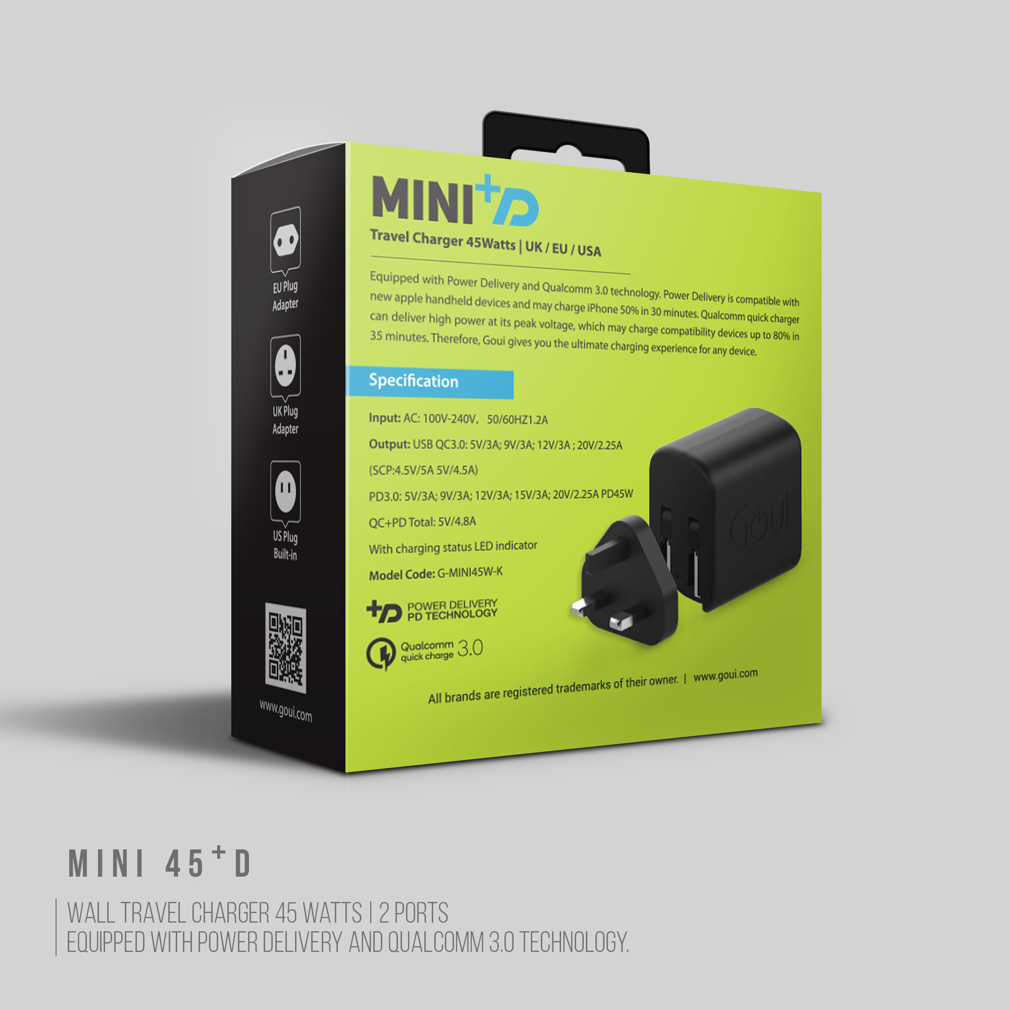 Goui Super Mini Plus PD Universal Travel Charger 45W - Black