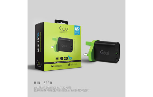 Goui Mini 20 Plus PD 2 Port Wall Travel Charger 20W - Black