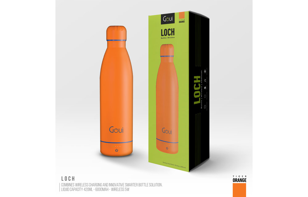 Goui Loch Stainless Steel Water Bottle Wireless Charger 6000 mah - Orange