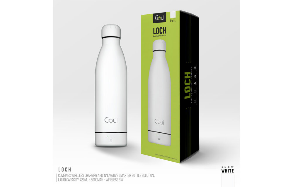 Goui Loch Stainless Steel Water Bottle Wireless Charger 6000 mah - White