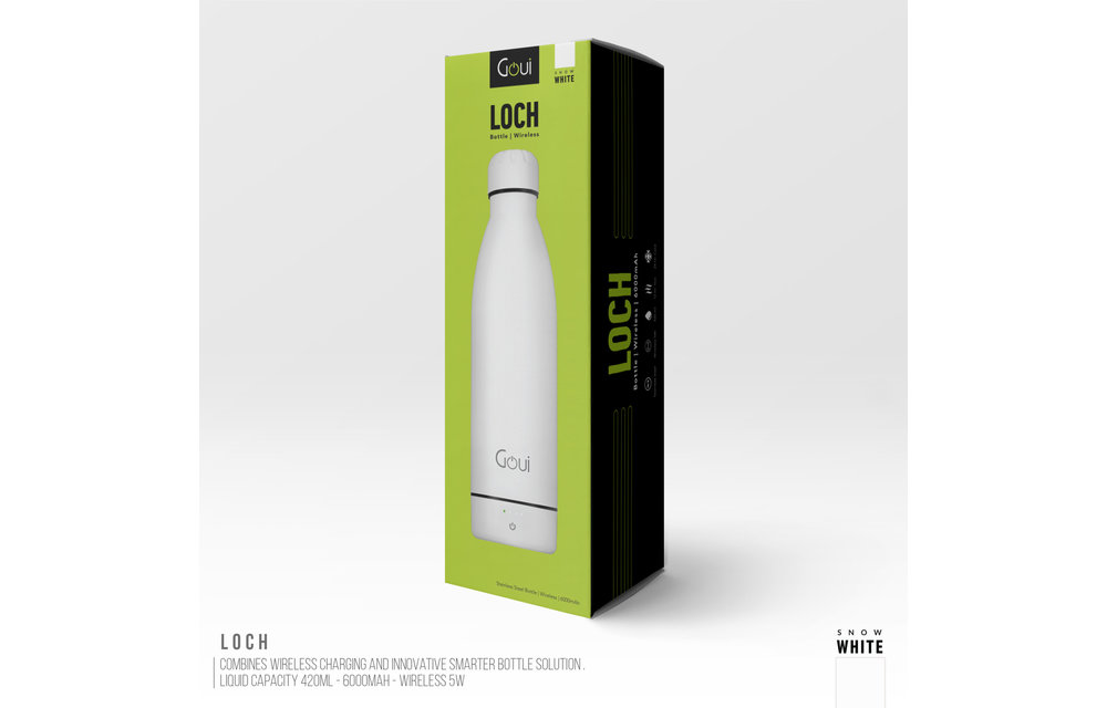 Goui Loch Stainless Steel Water Bottle Wireless Charger 6000 mah - White