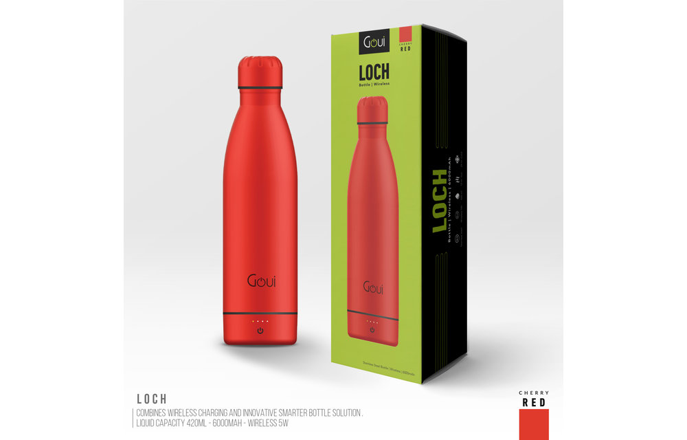 Goui Loch Stainless Steel Water Bottle Wireless Charger 6000 mah - Red