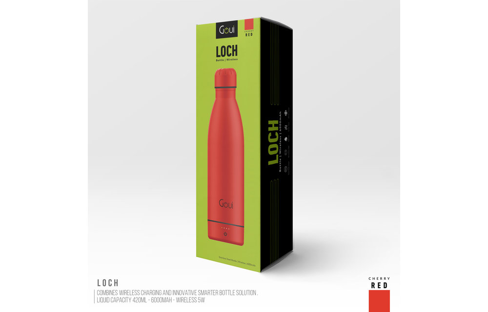 Goui Loch Stainless Steel Water Bottle Wireless Charger 6000 mah - Red