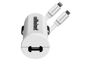 Cellhelmet PD USB C Car Charger 20W and USB C to Apple Lightning Cable 3ft 1m - White