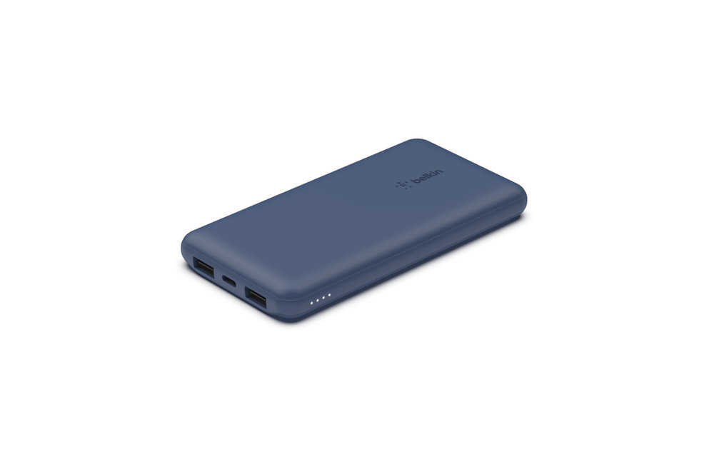 Belkin Boost Charge 3 Port Power Bank 15W USB C, 2 Port USB A 12W 10,000 mah - Blue