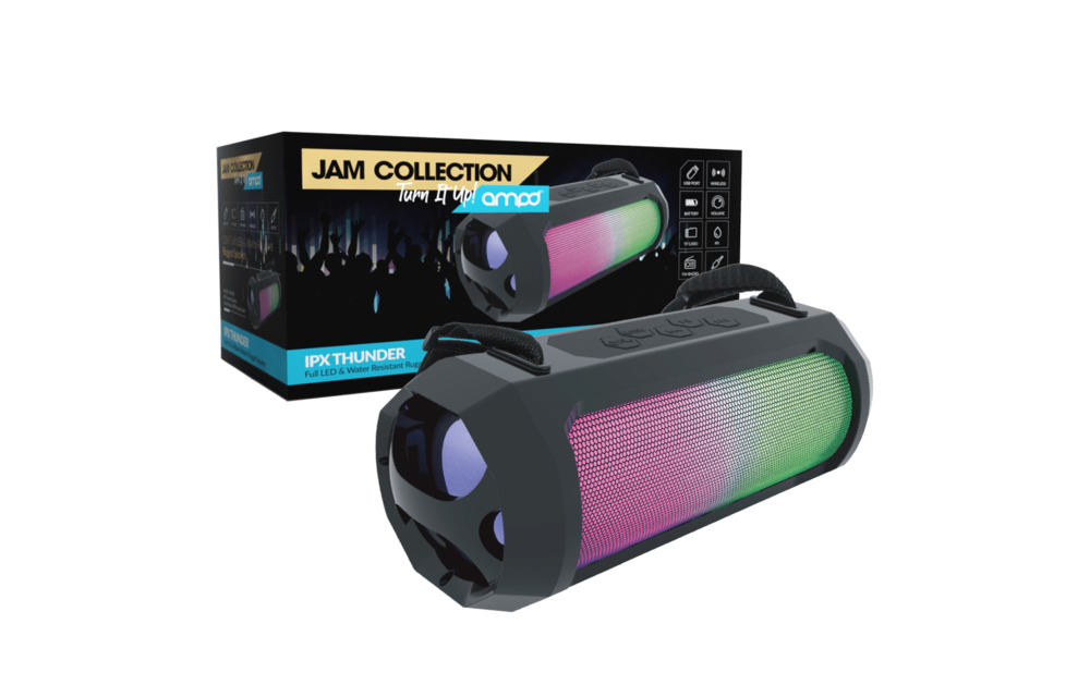 AMPD IPX Thunder Bluetooth LED Speaker - Black and LED Face