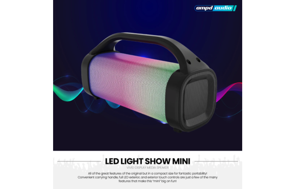 AMPD LED Light Show Mini Bazooka Bluetooth Speaker - Black and LED Face
