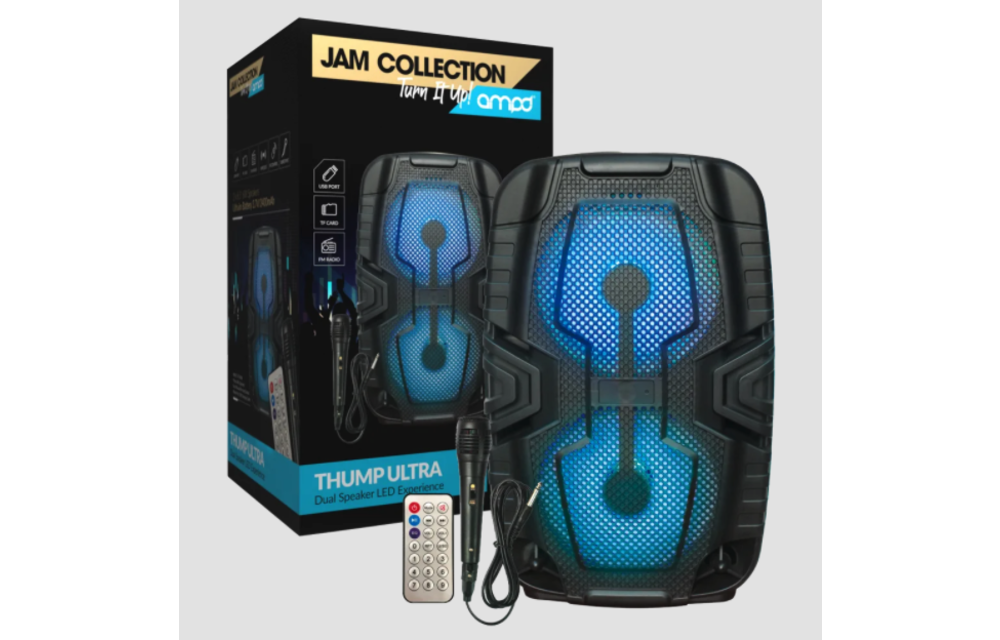 AMPD Thump Ultra LED Dual Bluetooth Speaker with Mic and Remote - Black