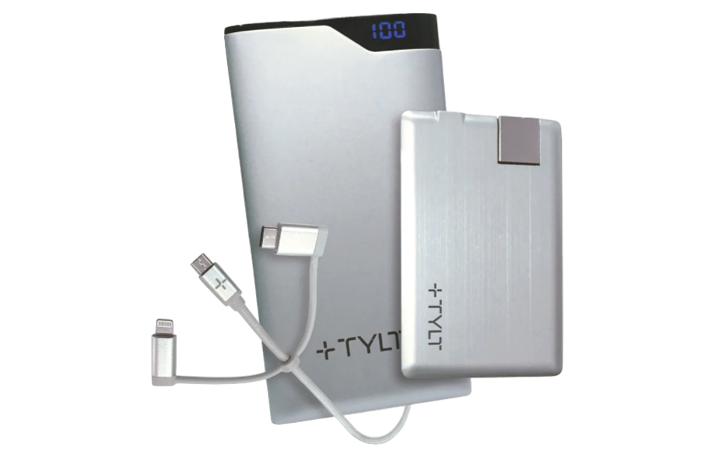 TYLT Essential Travel Bundle 3-in-1 Battery Charge, Slim Pack 6000mAh/1350mAh - Silver