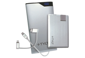 TYLT Essential Travel Bundle 3-in-1 Battery Charge, Slim Pack 6000mAh/1350mAh - Silver