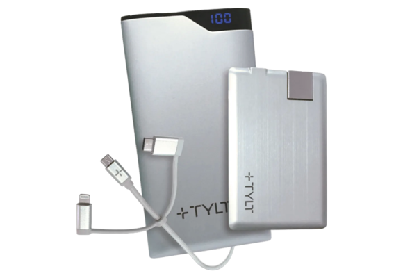 TYLT Essential Travel Bundle 3-in-1 Battery Charge, Slim Pack 6000mAh/1350mAh - Silver