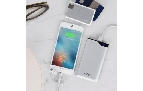 TYLT Essential Travel Bundle 3-in-1 Battery Charge, Slim Pack 6000mAh/1350mAh - Silver