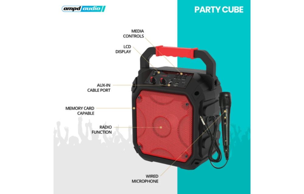 AMPD Party Cube 15W Karaoke Bluetooth Speaker - Red