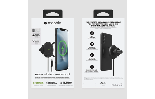 Mophie Snap Plus Wireless  Charge 15w  + Car Charger 20w Vent Mount  - Black