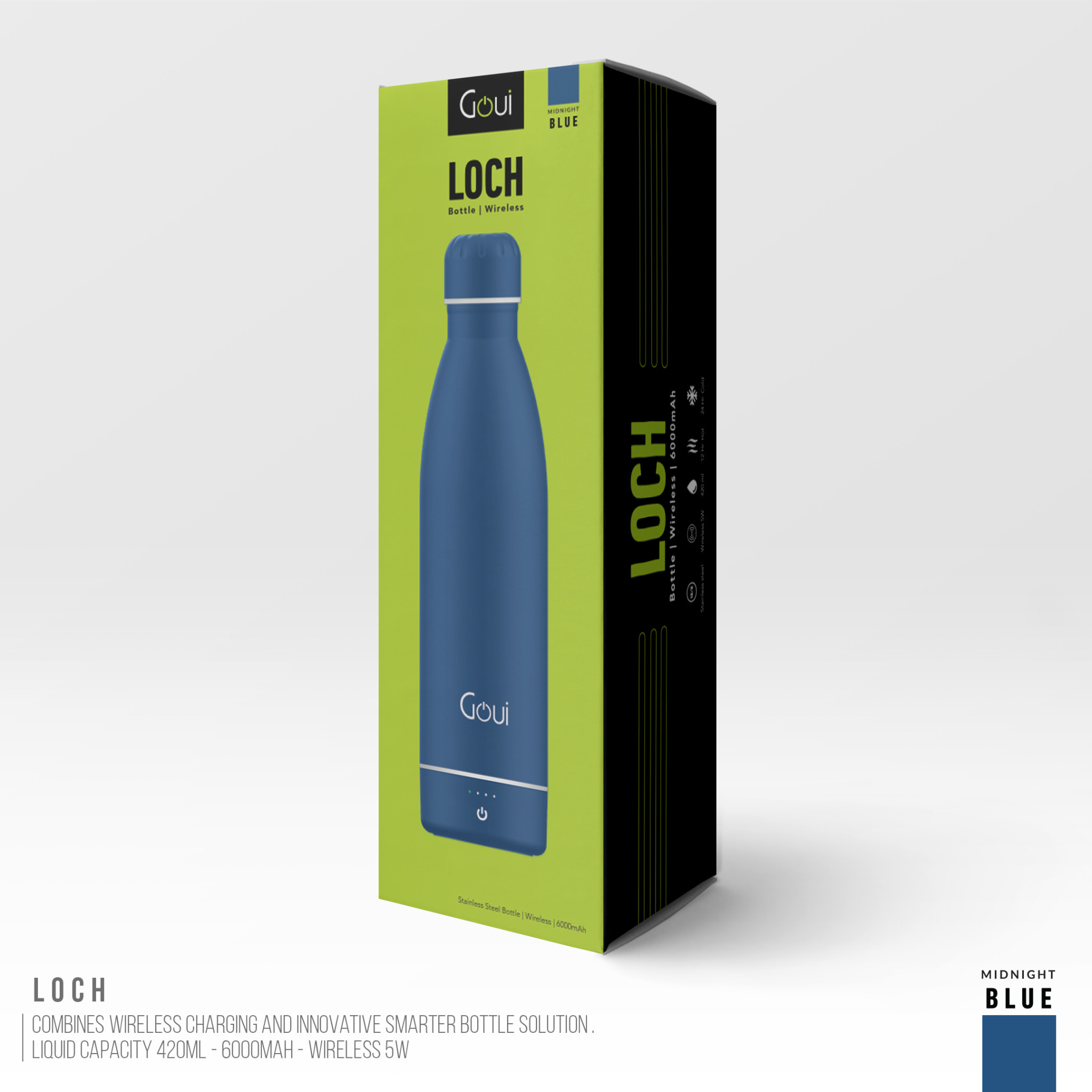 Goui Loch Stainless Steel Water Bottle Wireless Charger 6000 mah - Blue