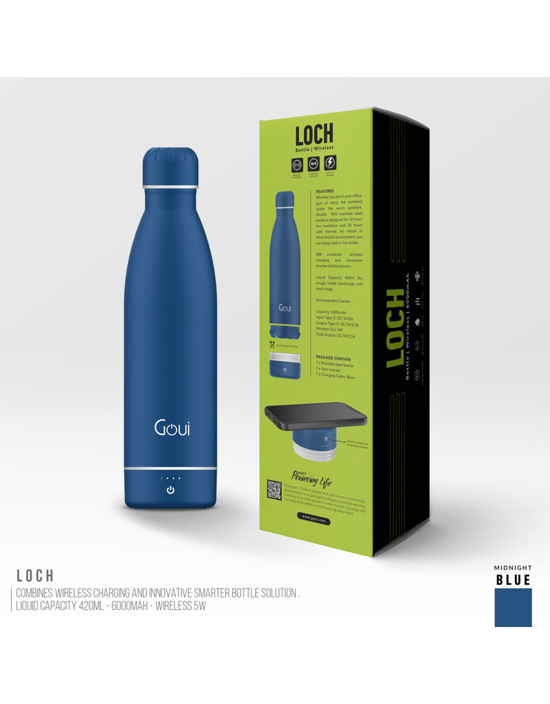 Goui Goui Loch Stainless Steel Water Bottle Wireless Charger 6000 mah - Blue