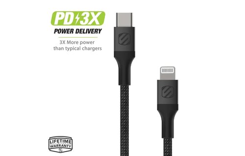 Scosche StrikeLine Premium Braided USB C to Apple Lightning Cable 4ft/1.2m - Space Grey