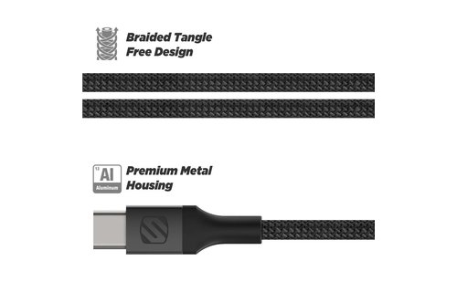 Scosche StrikeLine Premium Braided USB C to Apple Lightning Cable 4ft/1.2m - Space Grey