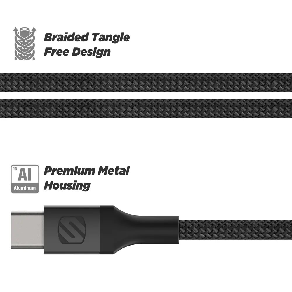 Scosche StrikeLine Premium Braided USB C to Apple Lightning Cable 4ft/1.2m - Space Grey