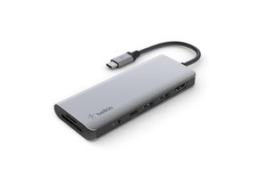 Belkin Connect USB-C 7 in 1 Multiport Adapter with 3.5mm jack 100w - Gray