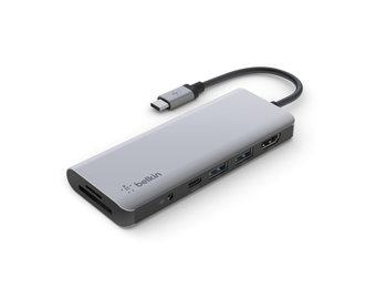 Belkin Connect USB-C 7 in 1 Multiport Adapter with 3.5mm jack 100w  - Gray
