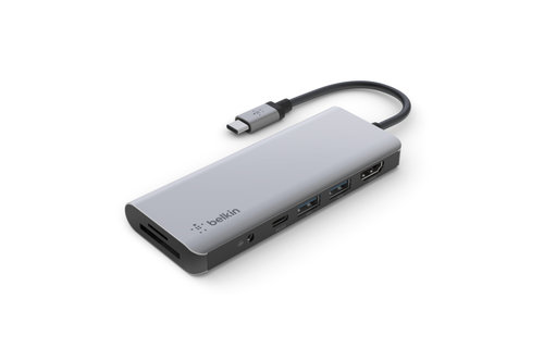 Belkin Connect USB-C 7 in 1 Multiport Adapter with 3.5mm jack 100w  - Gray