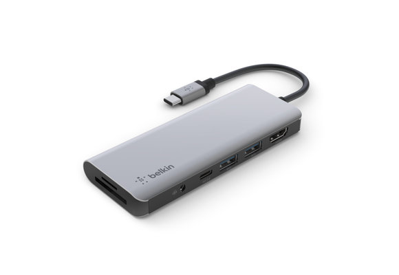Belkin Connect USB-C 7 in 1 Multiport Adapter with 3.5mm jack 100w  - Gray
