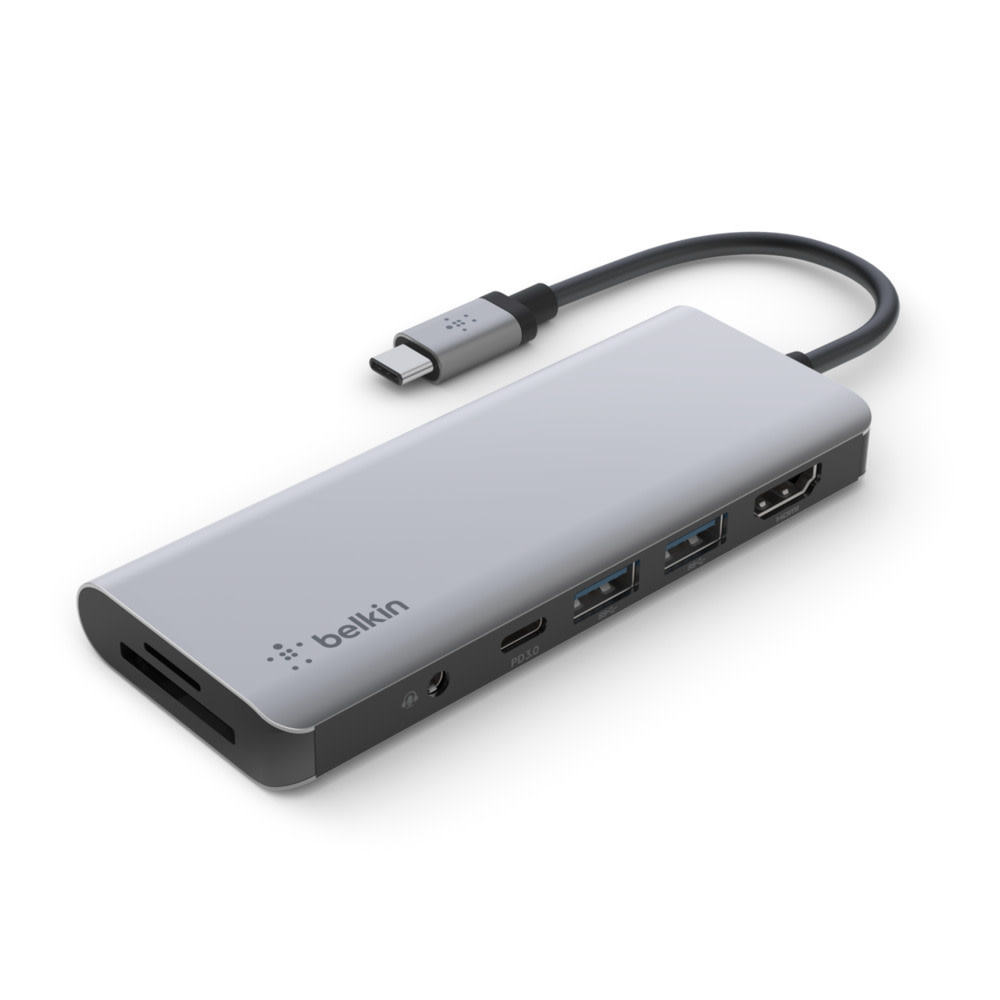 Belkin Connect USB-C 7 in 1 Multiport Adapter with 3.5mm jack 100w  - Gray