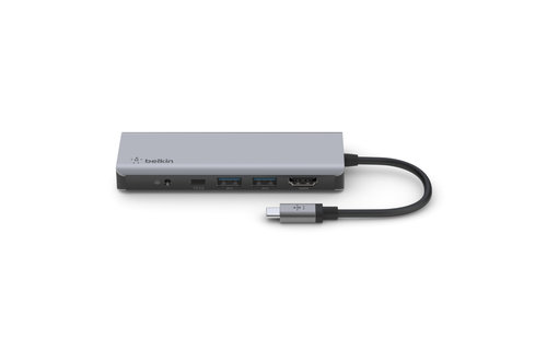 Belkin Connect USB-C 7 in 1 Multiport Adapter with 3.5mm jack 100w  - Gray