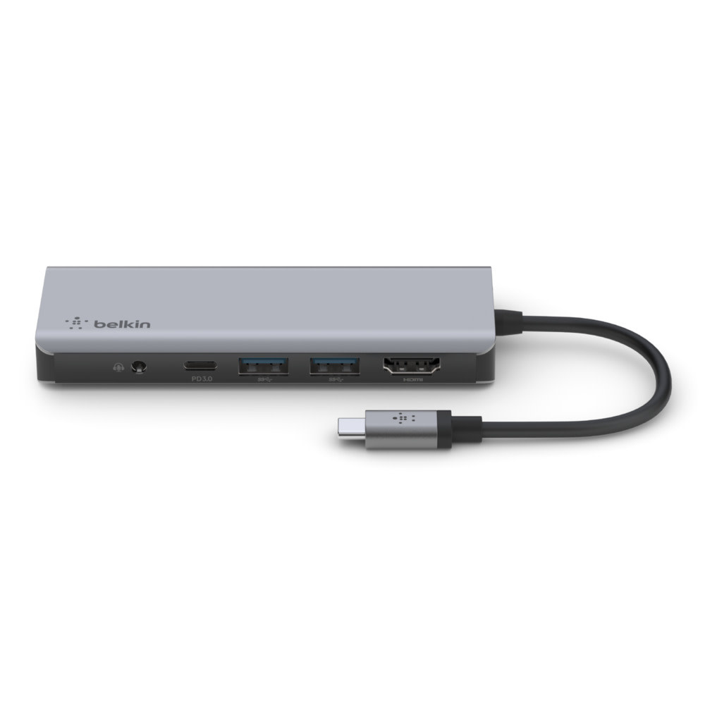 Belkin Connect USB-C 7 in 1 Multiport Adapter with 3.5mm jack 100w  - Gray