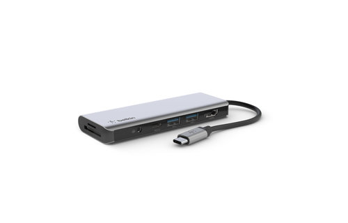 Belkin Connect USB-C 7 in 1 Multiport Adapter with 3.5mm jack 100w  - Gray