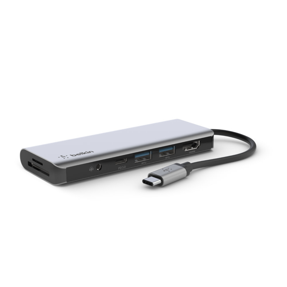Belkin Connect USB-C 7 in 1 Multiport Adapter with 3.5mm jack 100w  - Gray