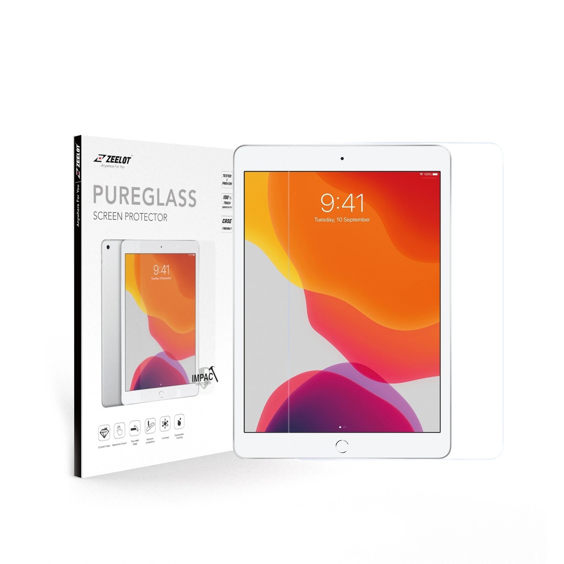 Zeelot Solidsleek Pure Glass HD Clear Screen Protector for iPad 10.2" - Clear