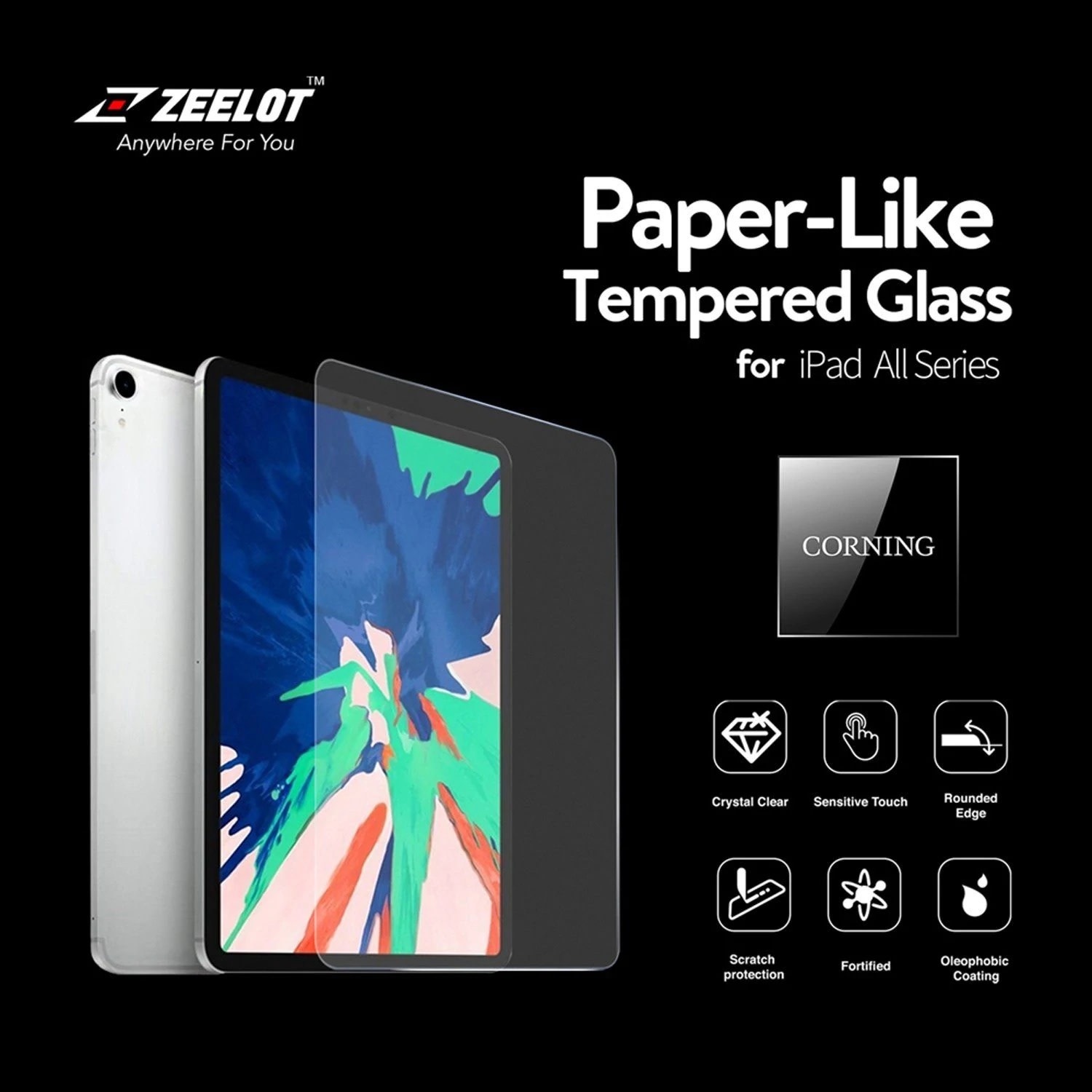 Zeelot Solidsleek Pure Glass HD Clear Screen Protector for iPad 10.2" - Clear