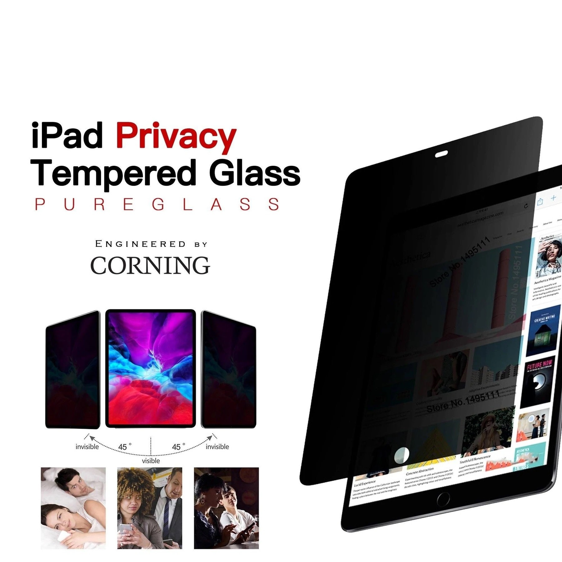 Zeelot Pure Glass Screen Protector for iPad 10.2" - Privacy