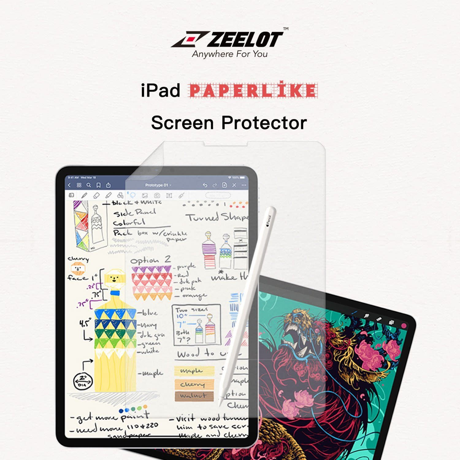 Zeelot Paperlike Screen Protector for iPad Air 10.9" / Pro 11" - Clear