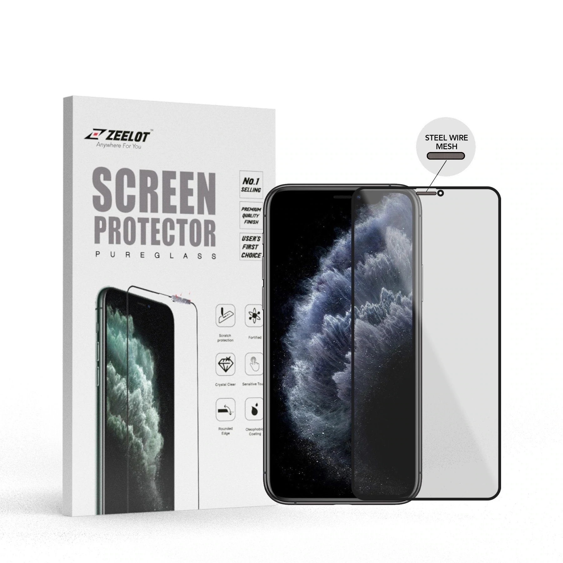 Zeelot Steel Wire Pure Glass Screen Protector for iPhone 11 Pro - Privacy