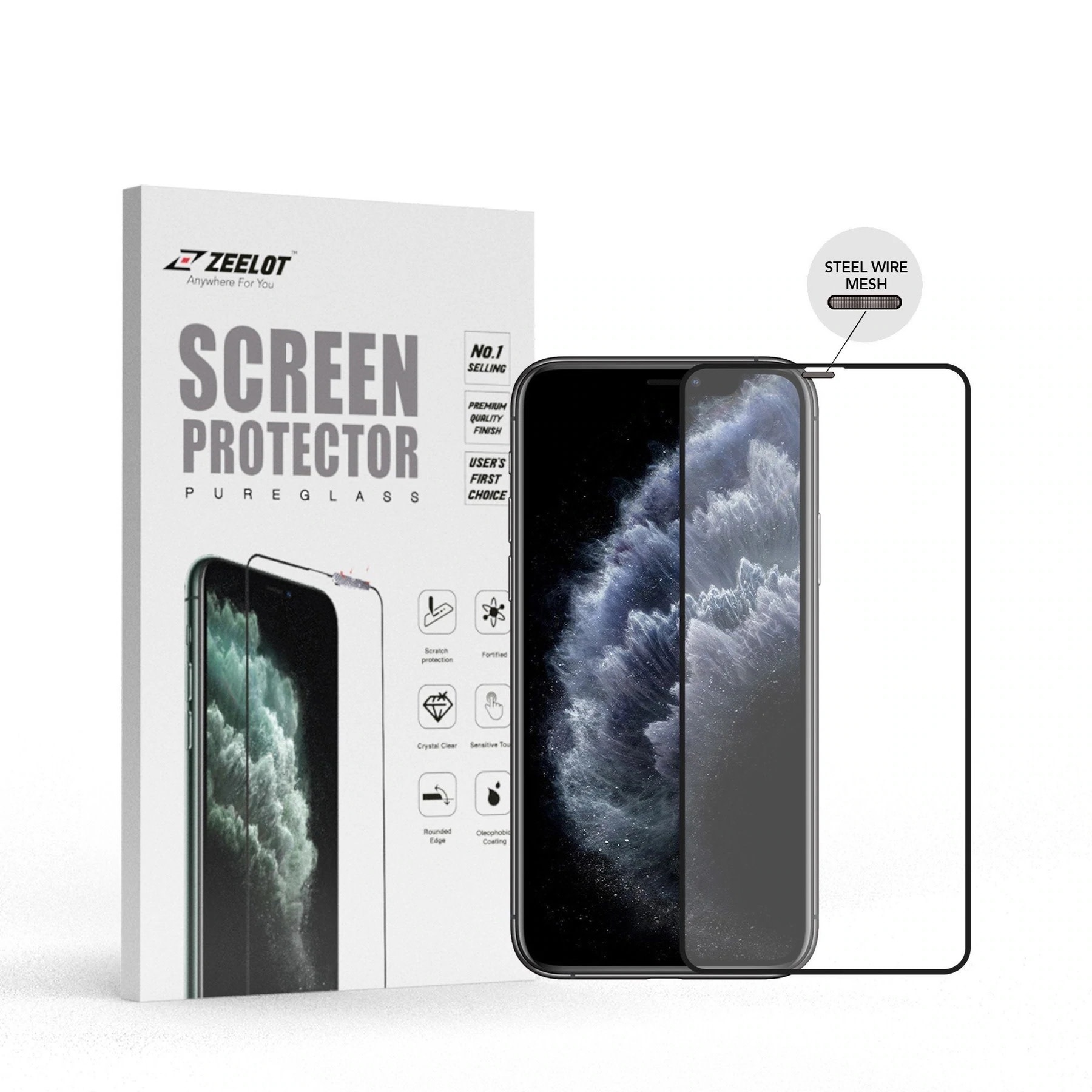 Zeelot Steel Wire Pure Glass Screen Protector for iPhone 11 Pro Max - Privacy