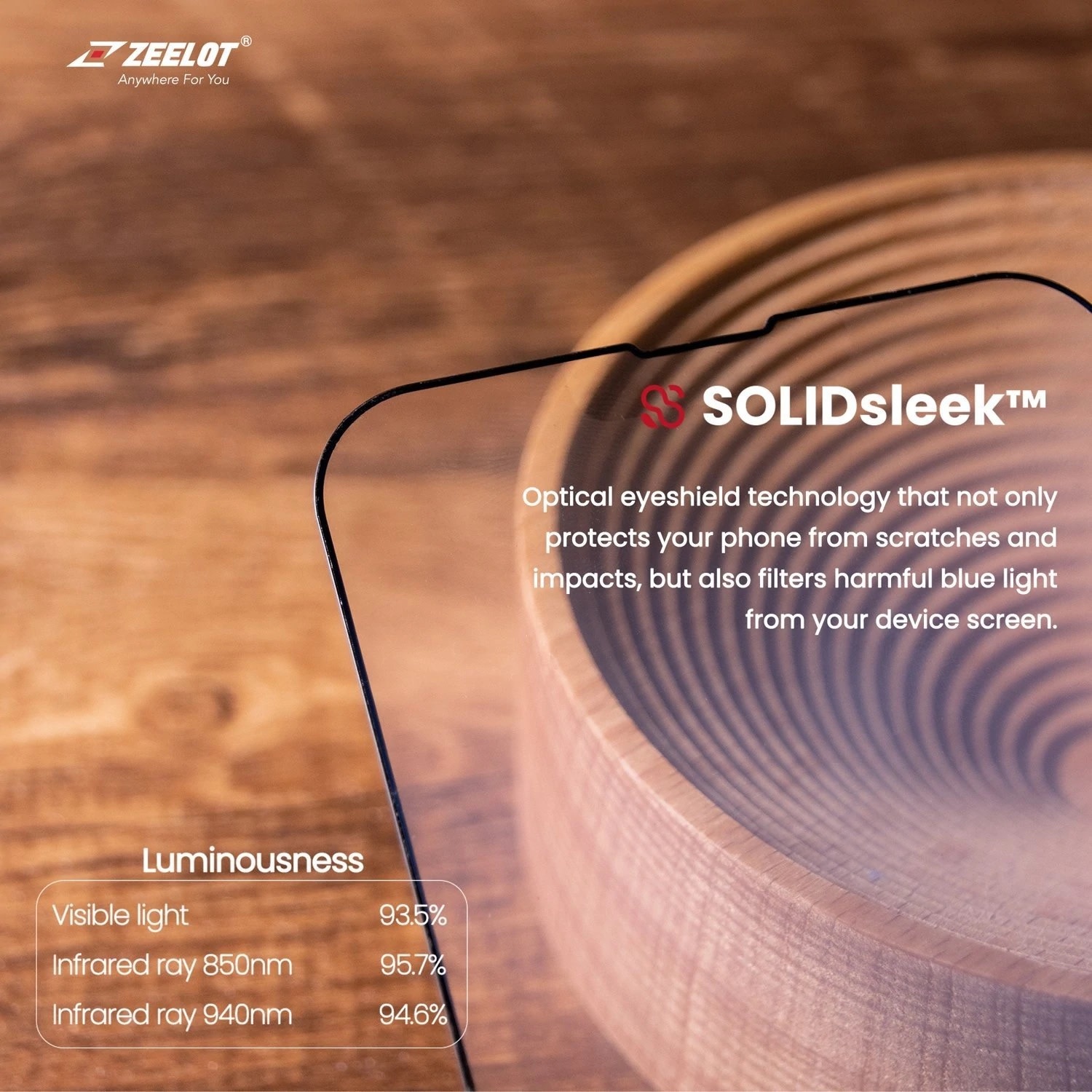 Zeelot Solidsleek Tempered Glass Screen Protector with Easy Alignment Kit for iPhone 13 Mini - Anti Blueray