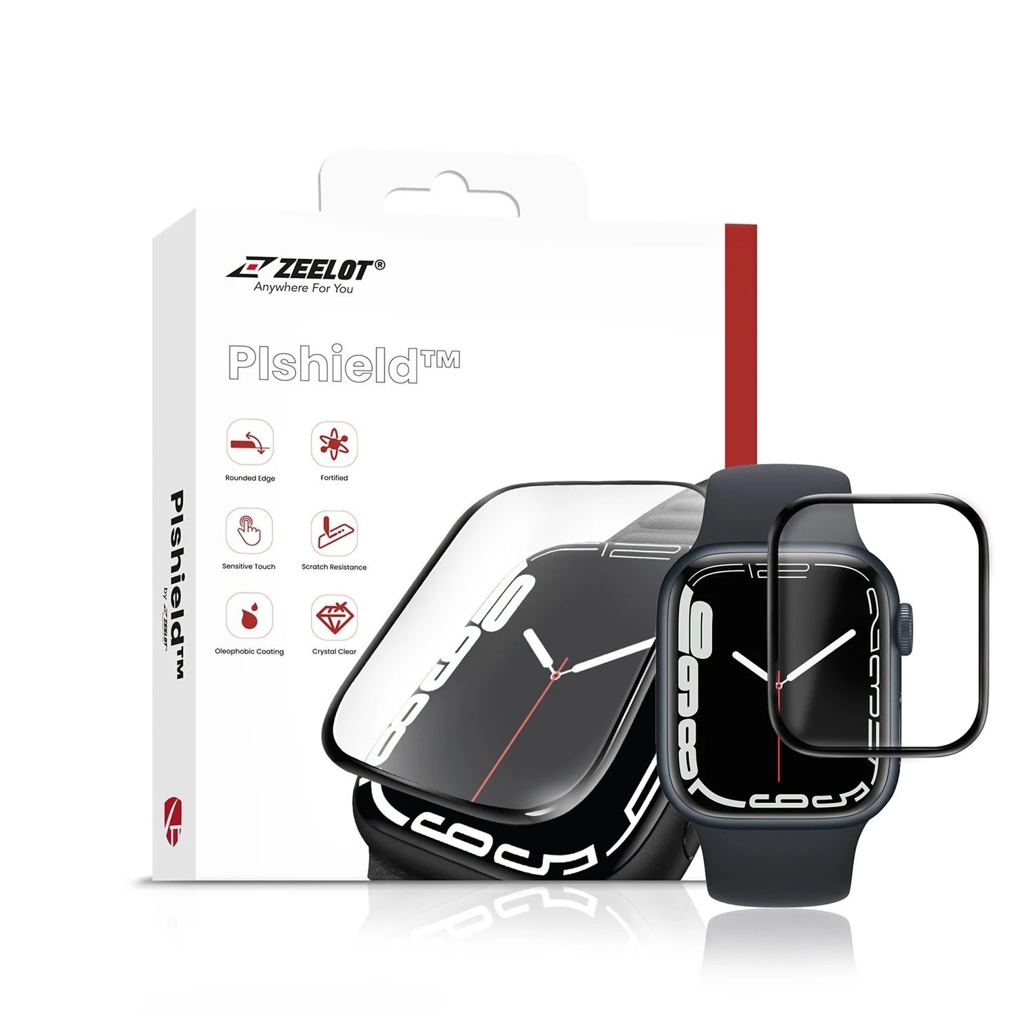 Zeelot PIshield Nanometer Hybrid Glass Screen Protector for Apple Watch Series 7/8/9, 41mm - Clear