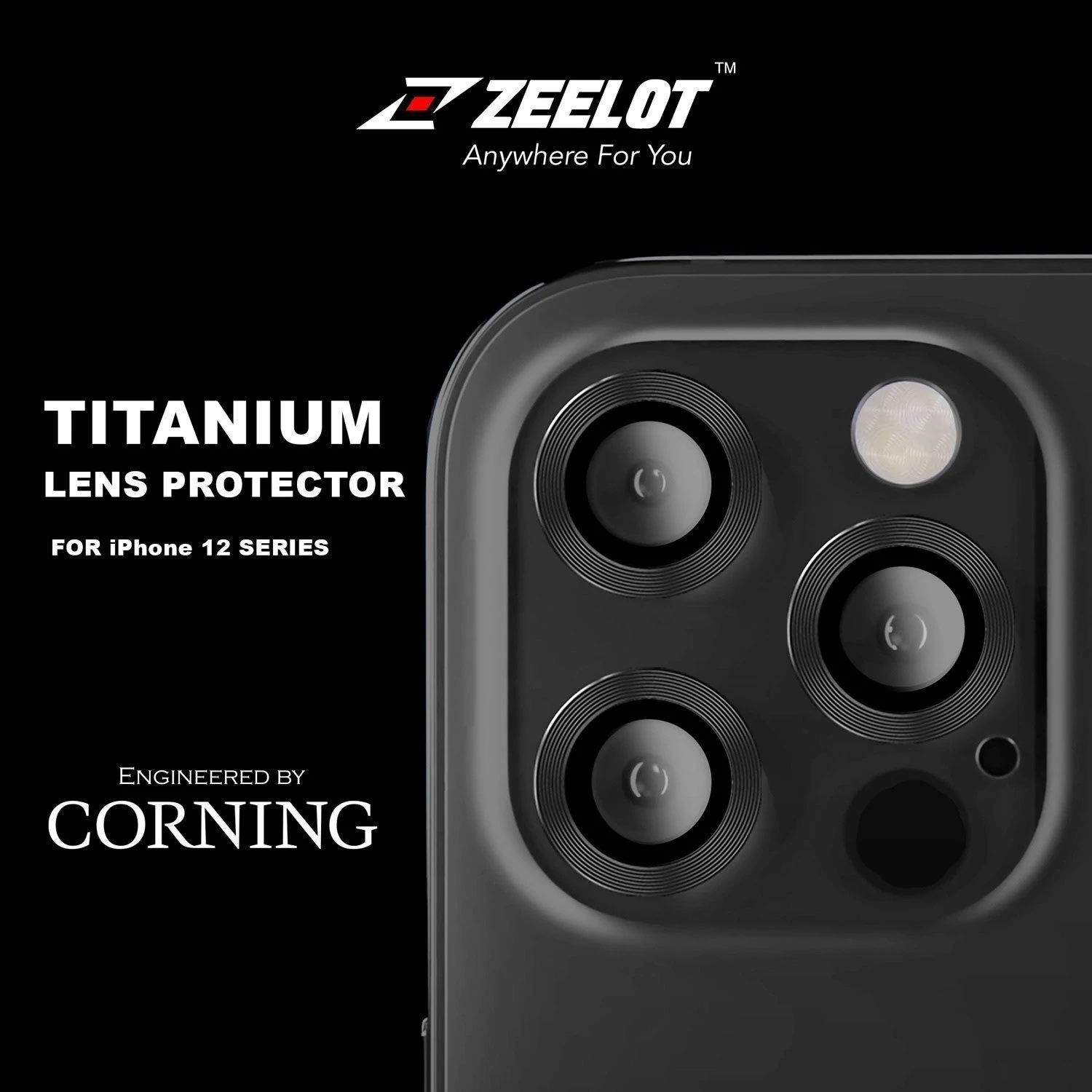 Zeelot Titanium Steel with Corning Glass Lens Protector for iPhone 12 Pro - Black