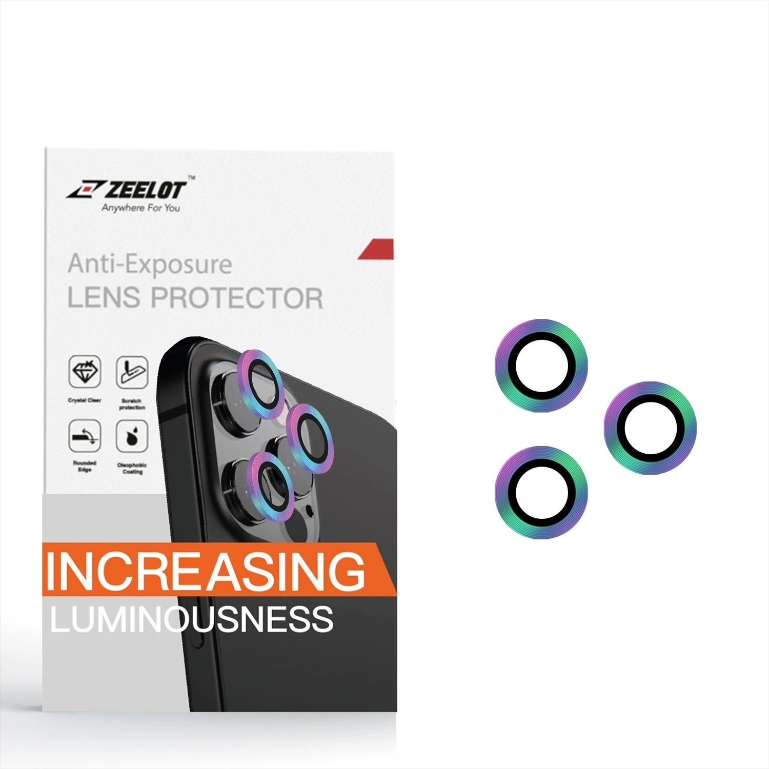 Zeelot Titanium Steel with Corning Glass Lens Protector for iPhone 12 Pro - Iridescent