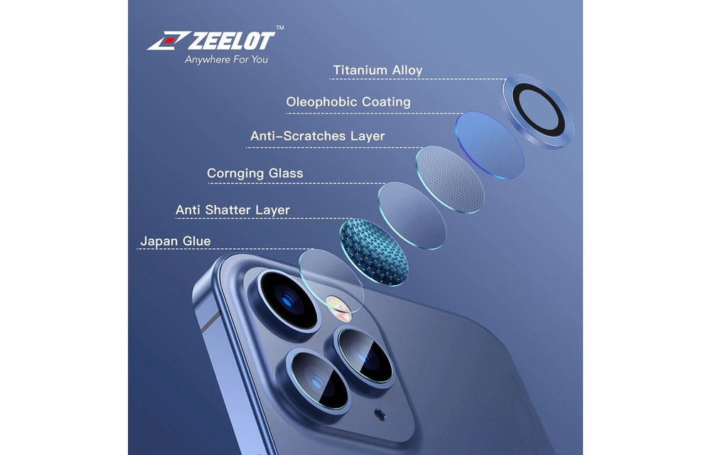 Zeelot Titanium Steel with Corning Glass Lens Protector for iPhone 12 Pro - Iridescent