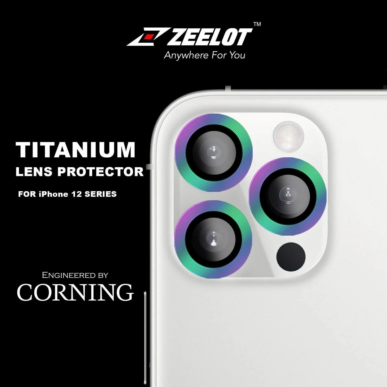 Zeelot Titanium Steel with Corning Glass Lens Protector for iPhone 12 Pro Max - Iridescent