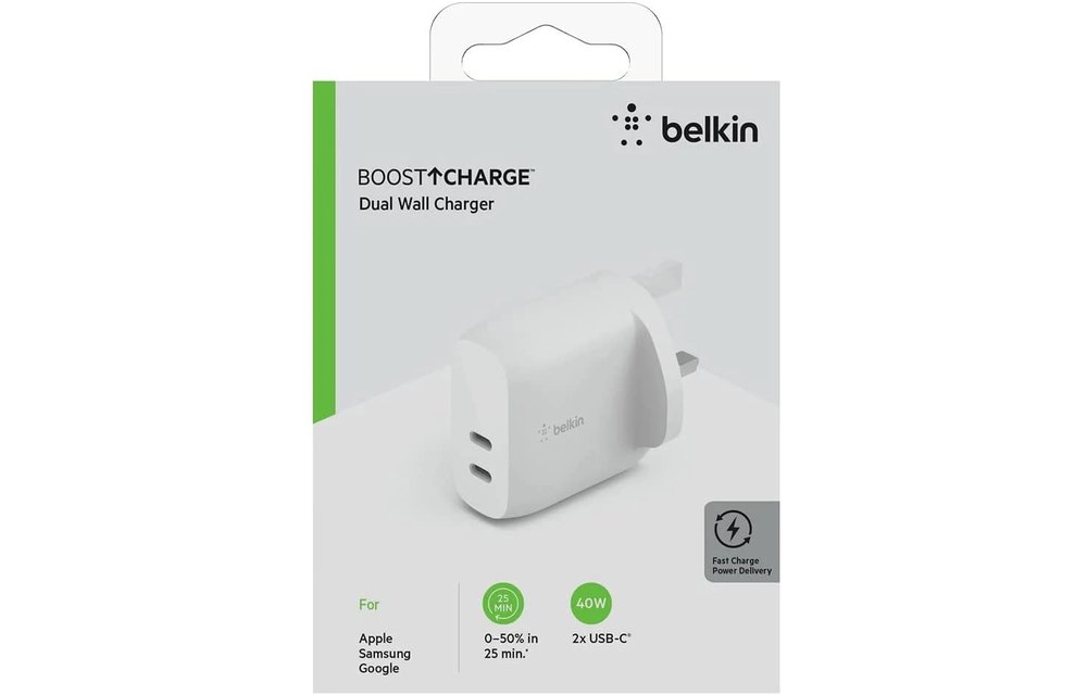 Belkin Boost Charger Dual USB-C PD Wall Charger 40W - White