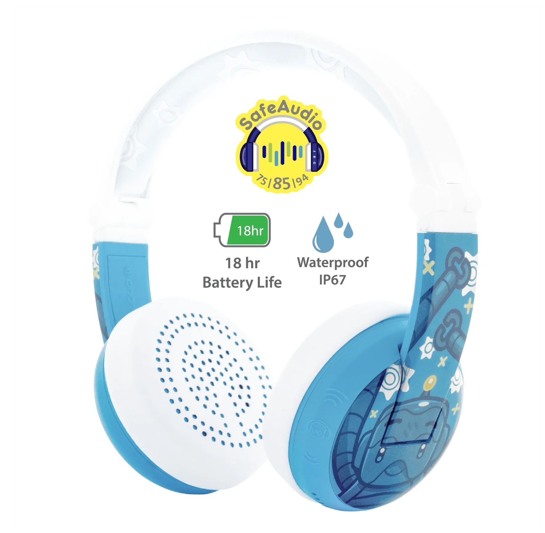 BuddyPhones Wave Bluetooth Waterproof Robot Headphones - Blue
