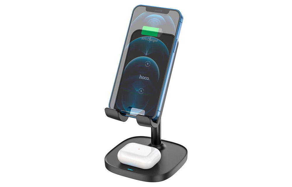 Hoco CW37 15W 2in 1 Wireless Fast Charging Stand - Black